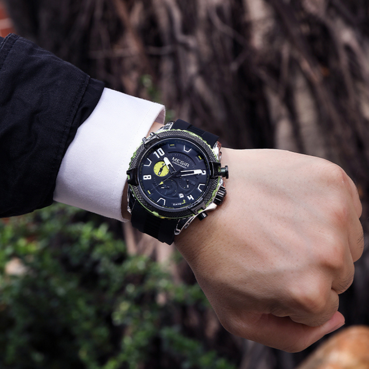 MEGIR 2200 Sport Chronograph – Luminous Blue Silicone Watch for Men