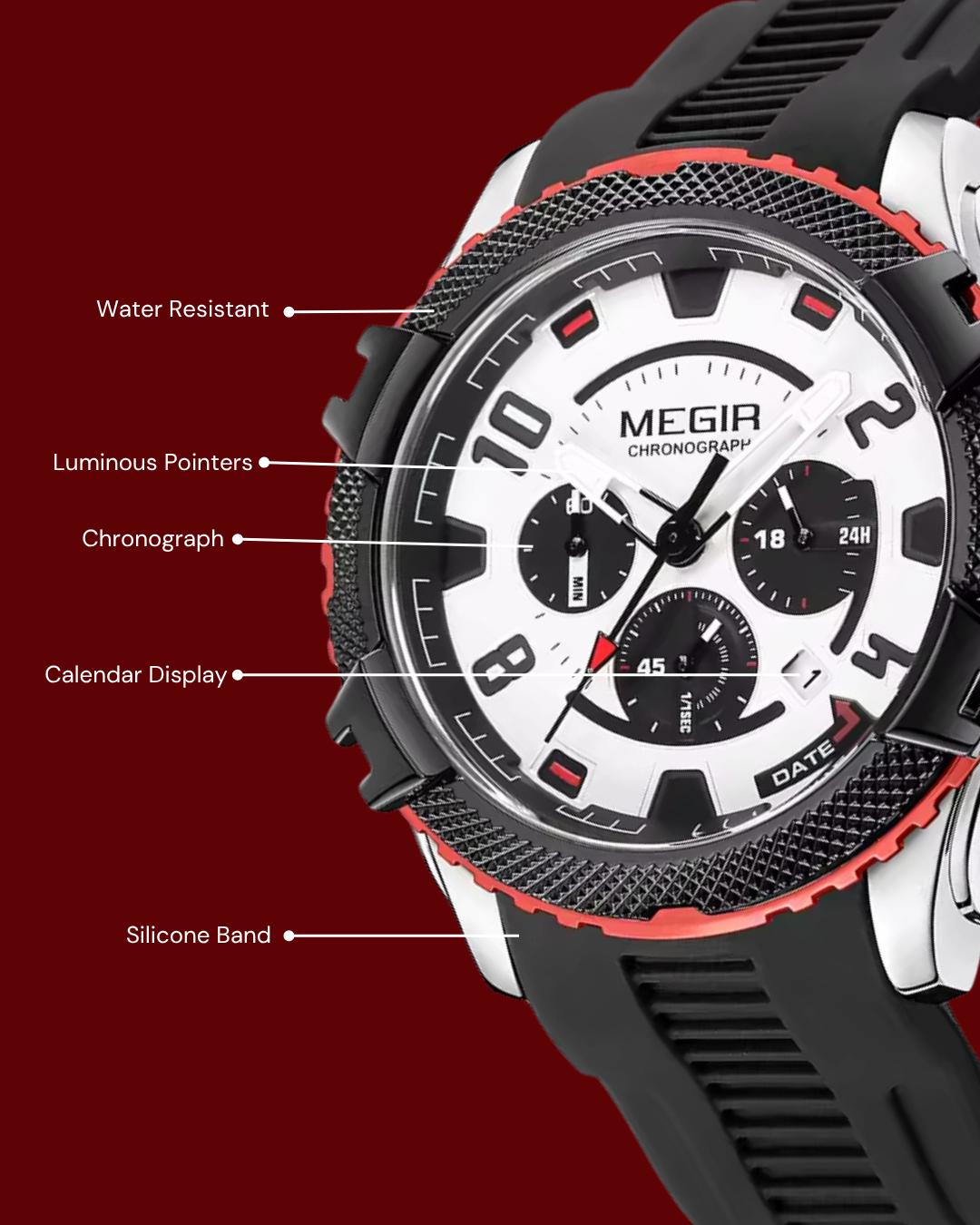 MEGIR 2200 Sport Chronograph – Luminous Blue Silicone Watch for Men