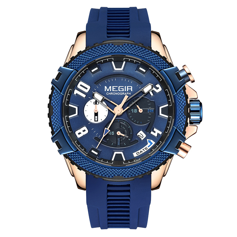 MEGIR 2200 Sport Chronograph – Luminous Blue Silicone Watch for Men