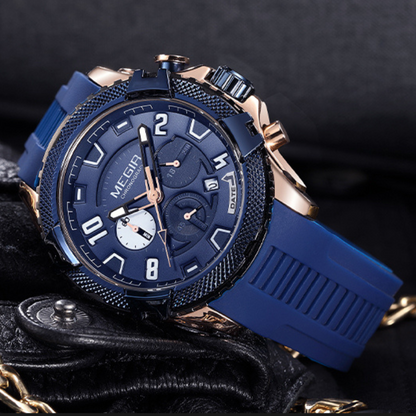 MEGIR 2200 Sport Chronograph – Luminous Blue Silicone Watch for Men